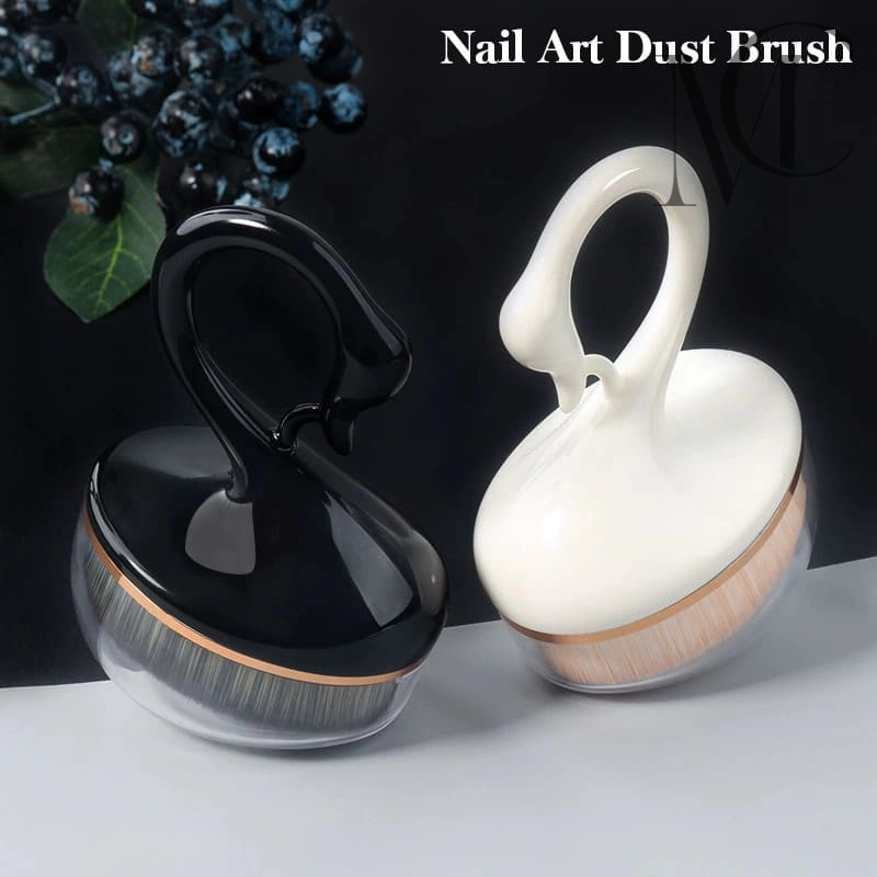 custom Swan Handle Body Brush Black and white swan-shaped nail art dust brushes.