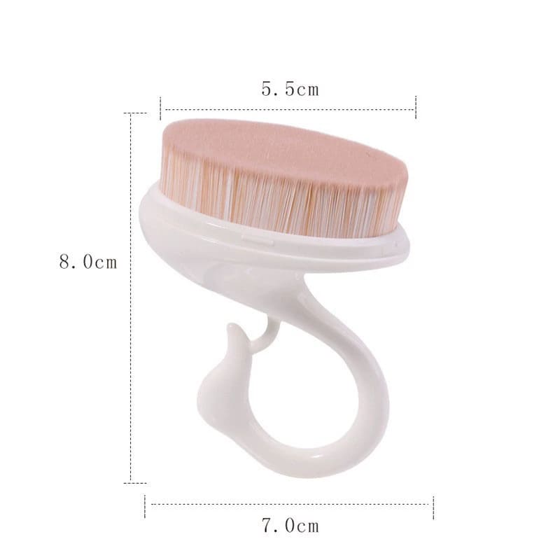 Facial cleansing brush with dimensions shown.