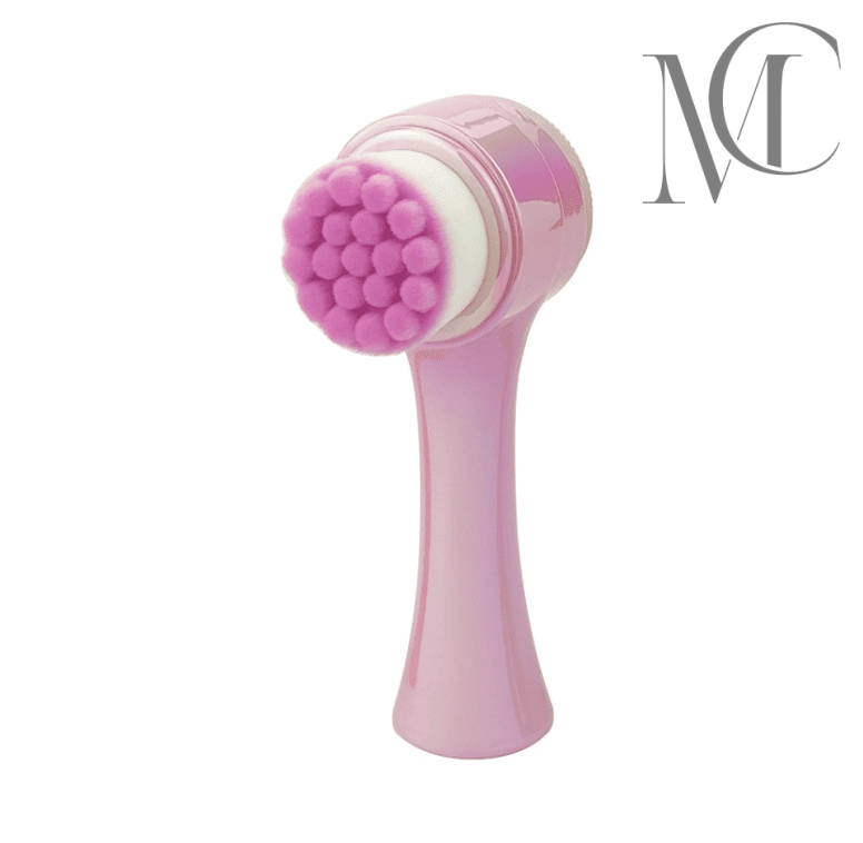 customized cleaning brush Pink facial cleansing brush with soft bristles.