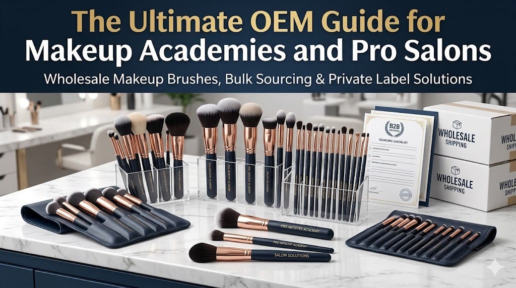 OEM guide for makeup academies & salons, featuring brushes, sourcing, and private label.