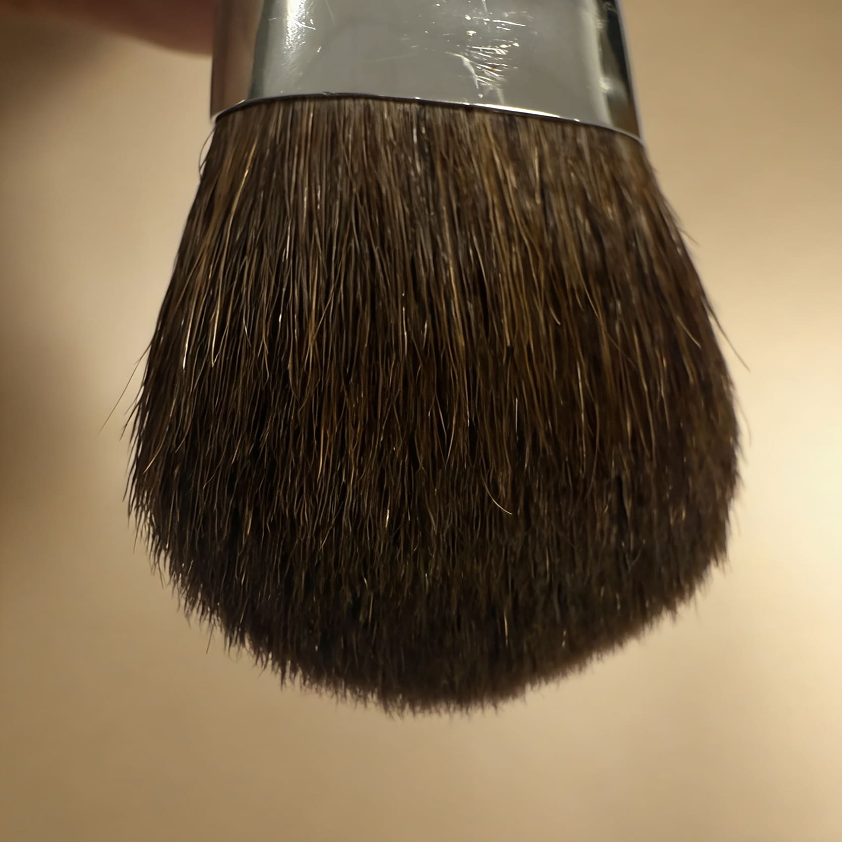 Close-up of the bristles of a makeup brush.