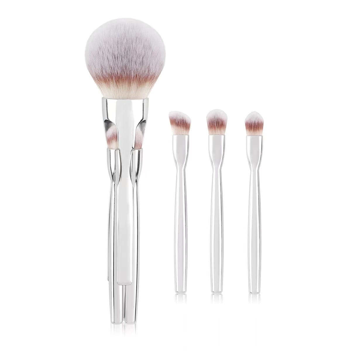 Set of makeup brushes with clear, minimalist handles.