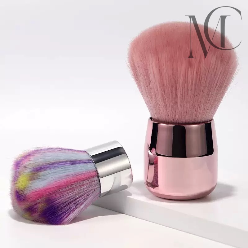 Nail cleaning brush Two makeup brushes: one pink, one multi-colored.