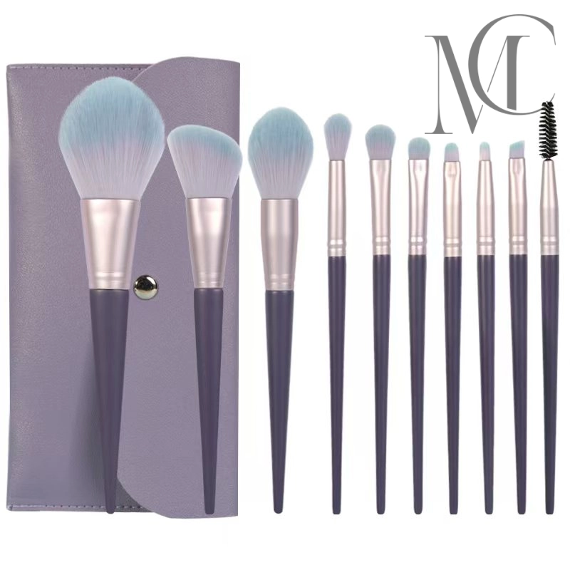 Purple antibacterial makeup brush set