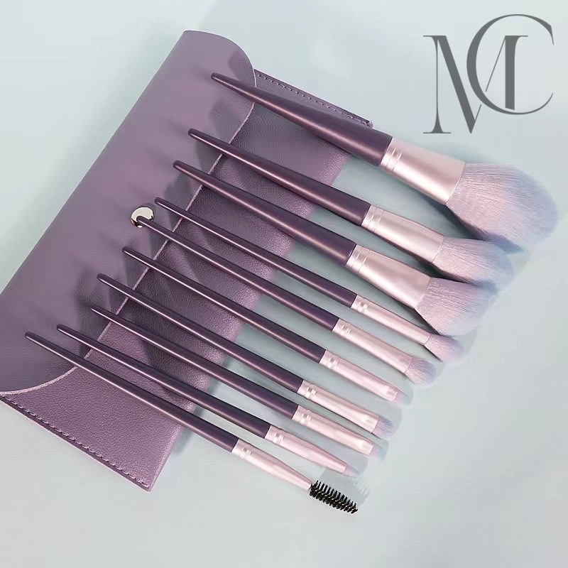 Purple makeup brush set