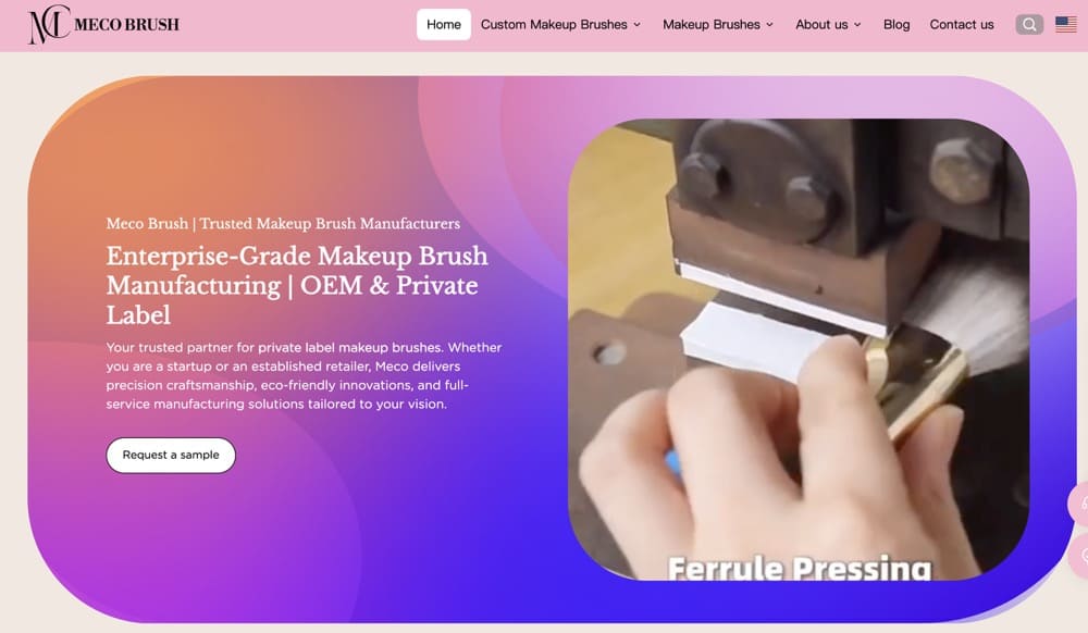 Makeup brush ferrule pressing during manufacturing.