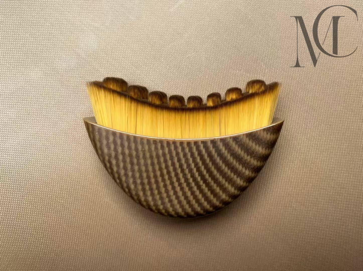 custom Lymphatic contour facial brush Angled foundation makeup brush with waved bristles and brown patterned handle.