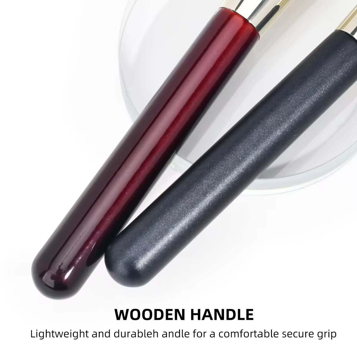 Red and black makeup brush handles with 