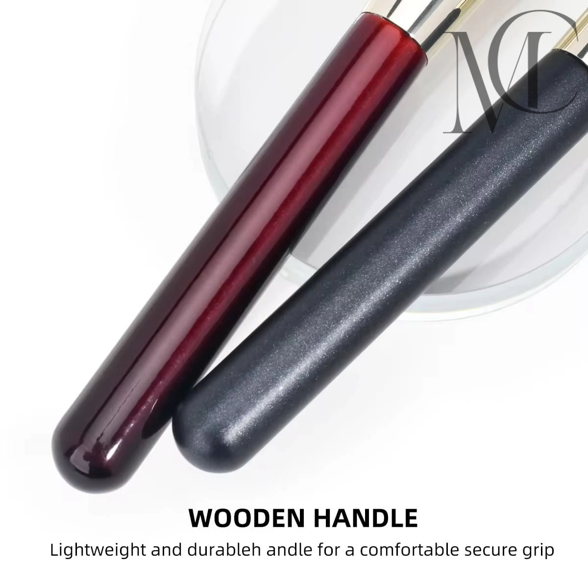 Angled Foundation and Buffing Brush handles Red and black makeup brush handles with